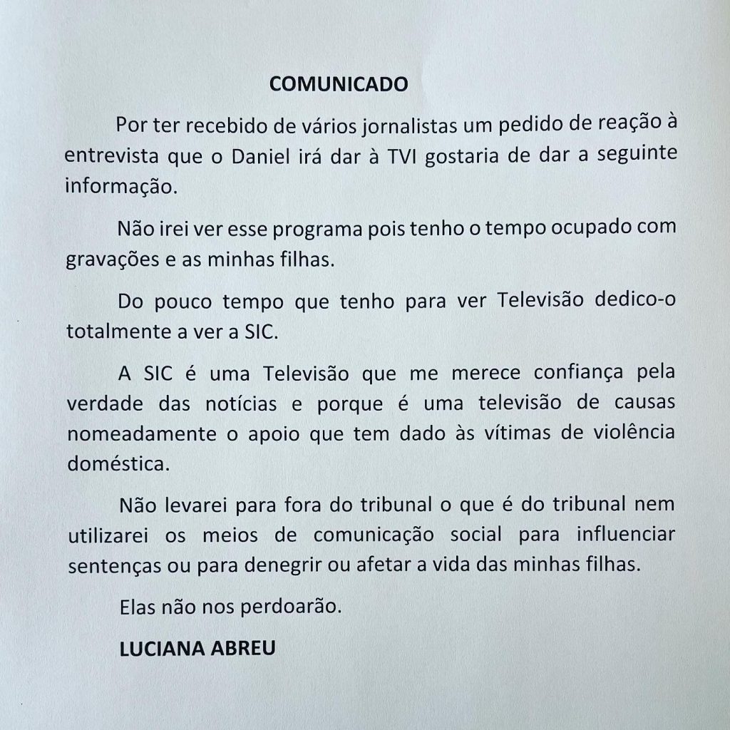 Luciana Abreu ataca TVI por causa de uma entrevista que o ex-marido, Daniel Souza, concedeu a Manuel Luís Goucha