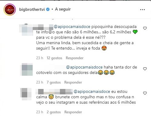 A Pipoca Mais Doce comentou uma publicação do Big Brother – Desafio Final e acabou por se desentender com os fãs de Bruna Gomes. Saiba tudo.
