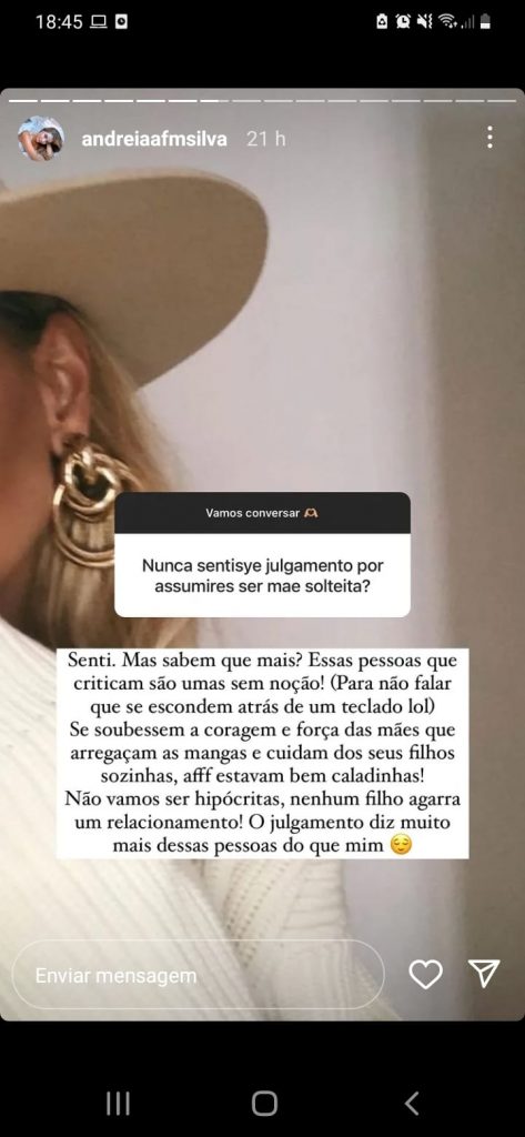 Andreia Silva já recebeu críticas por ser mãe solteira. Sem papas na língua, a mãe de Ken responde: diz muito mais das pessoas do que de mim"