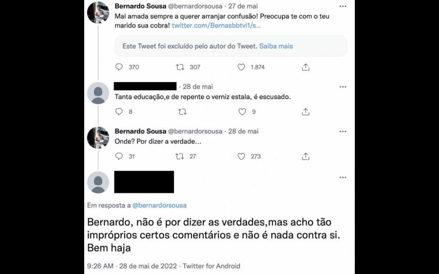 Bernardo Sousa não gostou de uma atitude de Catarina Siqueira e acabou por criticá-la nas redes sociais. Porém, os internautas não aprovaram as palavras que usou e acabou por ser arrasado também.