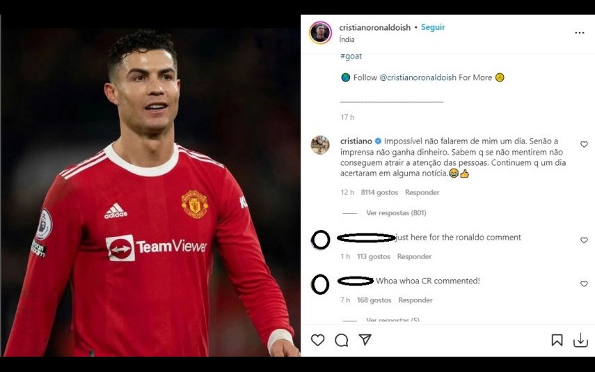 Cristiano Ronaldo tem estado nos assuntos do momento por causa do seu futuro. Desta vez não resistiu e respondeu a uma publicação de uma página de fãs sobre a sua saída do Manchester United.