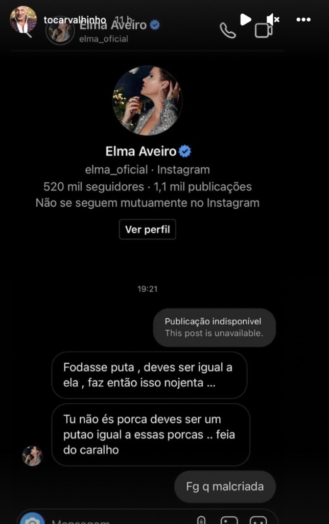 Foram expostas alegadas mensagens privadas e desagradáveis que Elma Aveiro trocou com algumas das suas seguidoras. Veja tudo.