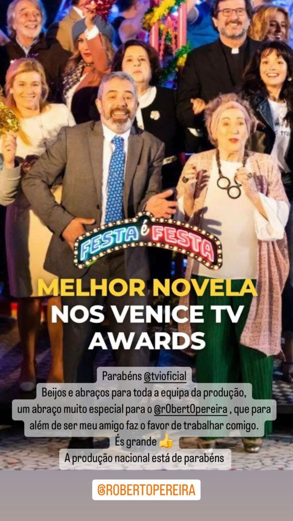 Fernando Mendes aplaudiu a conquista da TVI e elogiou a "produção nacional". A novela Festa é Festa venceu o prémio de melhor novela nos Venice TV Awards.