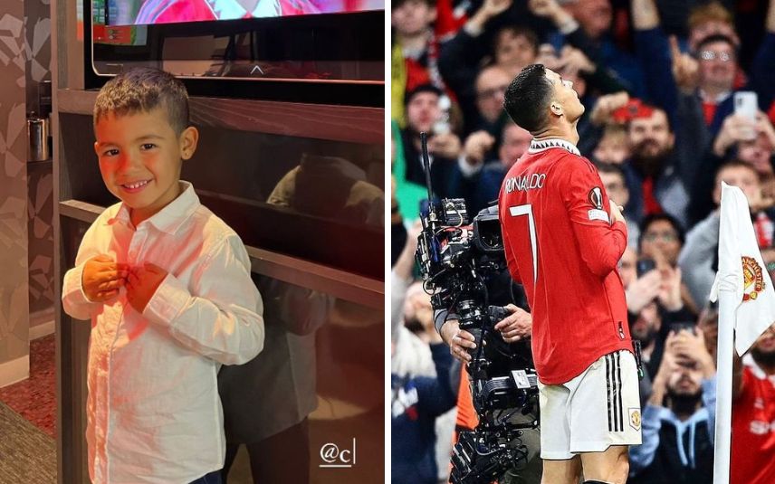 Cristiano Ronaldo regressou aos golos no jogo do Manchester United contra o Sheriff. O filho mais novo do craque, Mateo, copiou o festejo do pai.