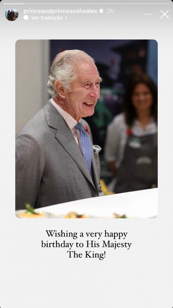 William e Kate deixam mensagem de aniversário ao rei Carlos III