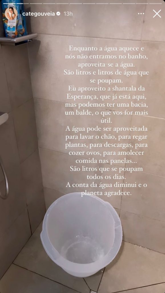 Catarina Gouveia deu uma dica especial sobre como poupar água no banho, enquanto esta está a aquecer.