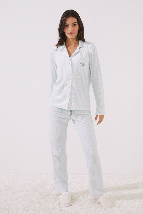 Pijama camiseiro veludo riscas azul - Women's Secret - 27,99 €