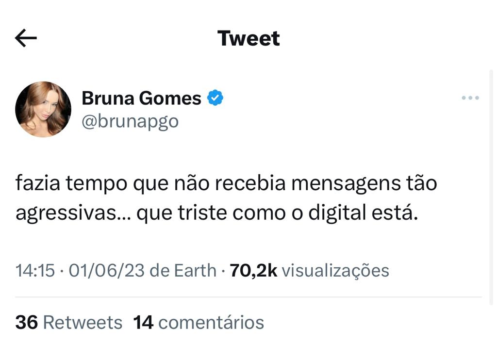 O comentário de Bruna Gomes no TWITTER